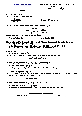 Đề thi thử học kỳ II môn Toán Lớp 11 - Năm học 2010-2011 - Đề số 25 (Có đáp án)